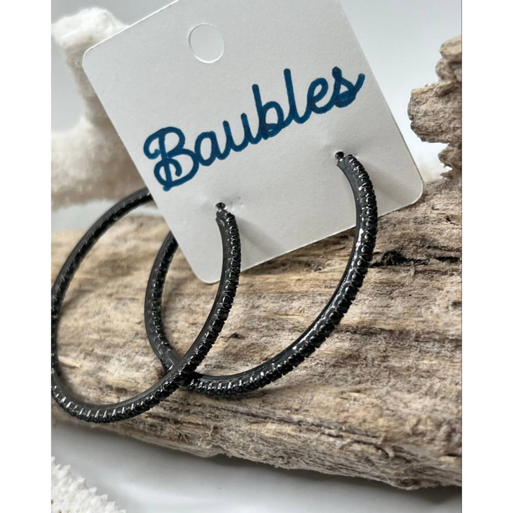 Baubles Silver Black Austrian Crystals Hoop Earrings - Picture 3 of 5